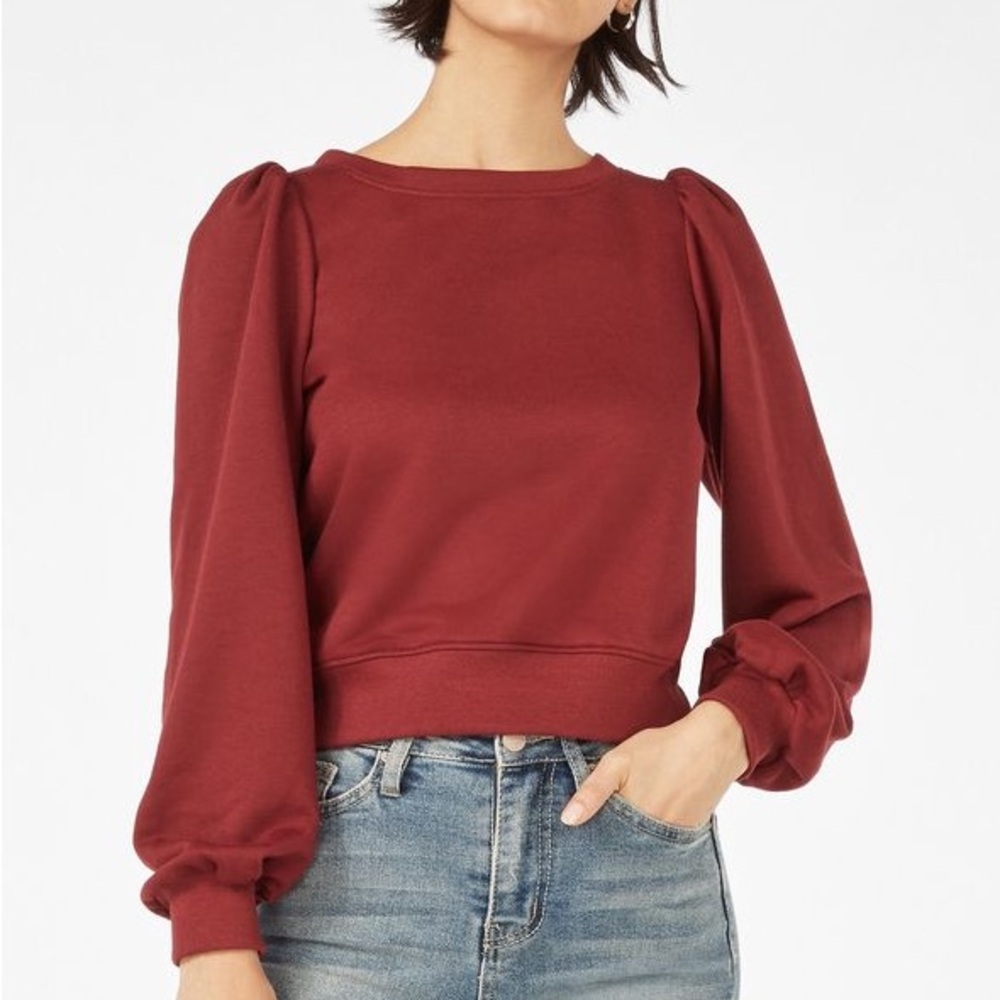 (A12)‎ JustFab Puff Sleeve Sweatshirt in Cabernet, Size Large